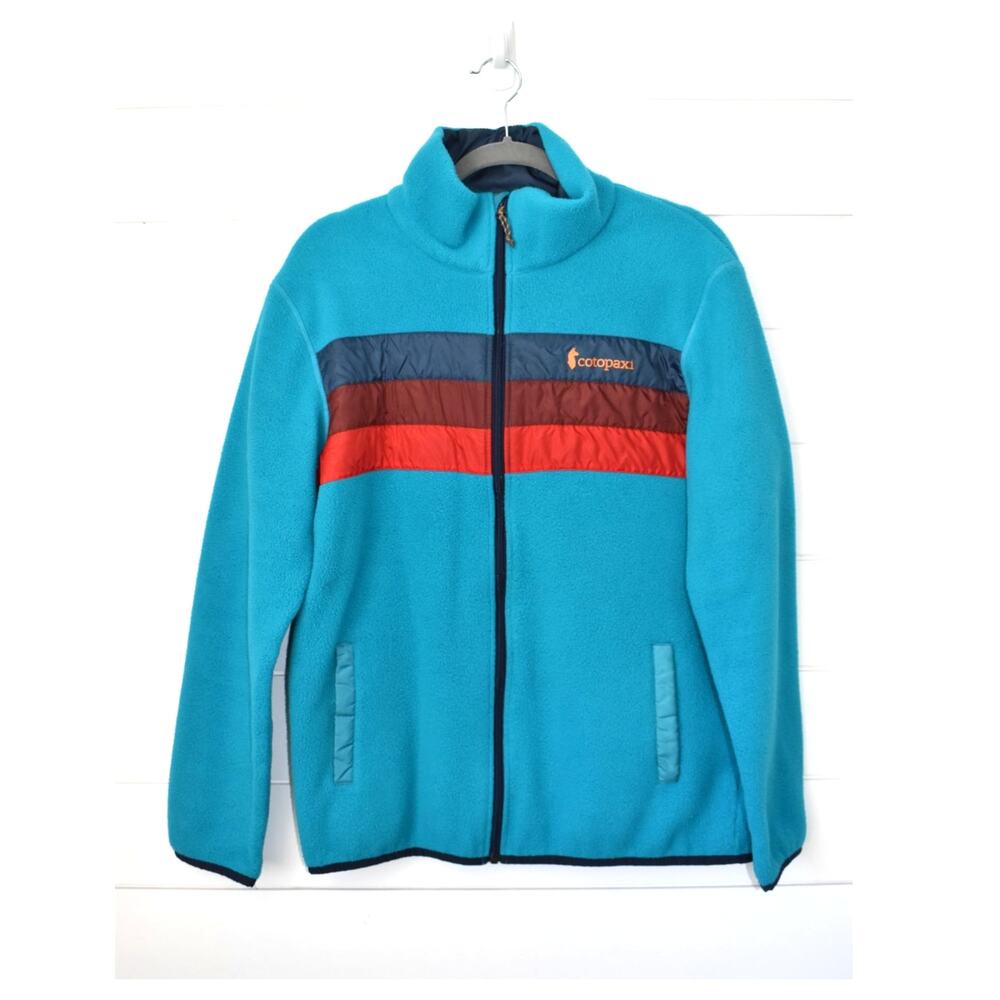 Cotopaxi Full Zip Fleece Jacket Men's Teal Blue Size Medium Orange Stripes